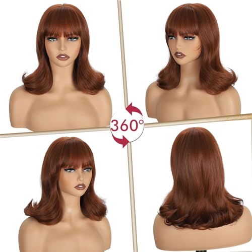 LEOSA Short Bob Wig 4x4 Scalp Auburn Shoulder Length 14in