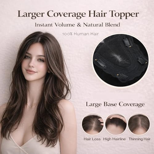 360° Human Hair Topper for Women with Clip-in Bangs - 12 Inch