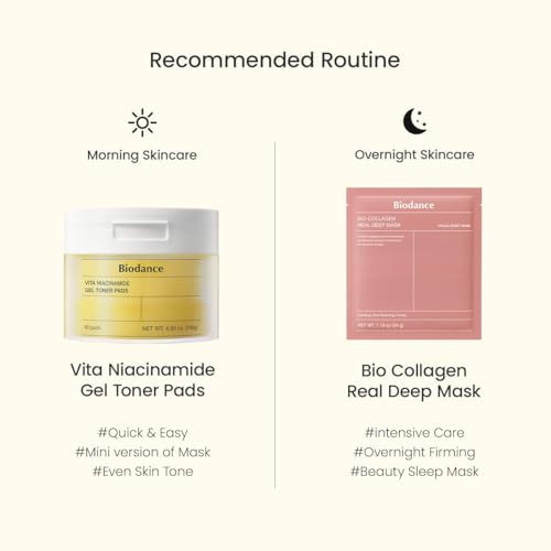 BIODANCE Radiance & Firming Duo: Vita Niacinamide Gel Toner Pads and Bio-Collagen Real Deep Mask for Glass Skin, Brightening, Pore-Minimizing, Korean Skin Care, Skin Care Set