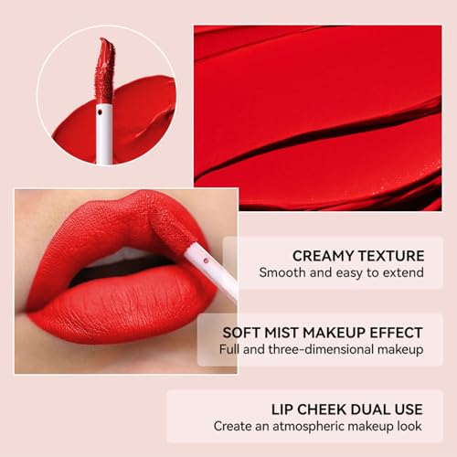 Matte Liquid Lipstick Set, 3Pcs Long Lasting Velvety Nude Red