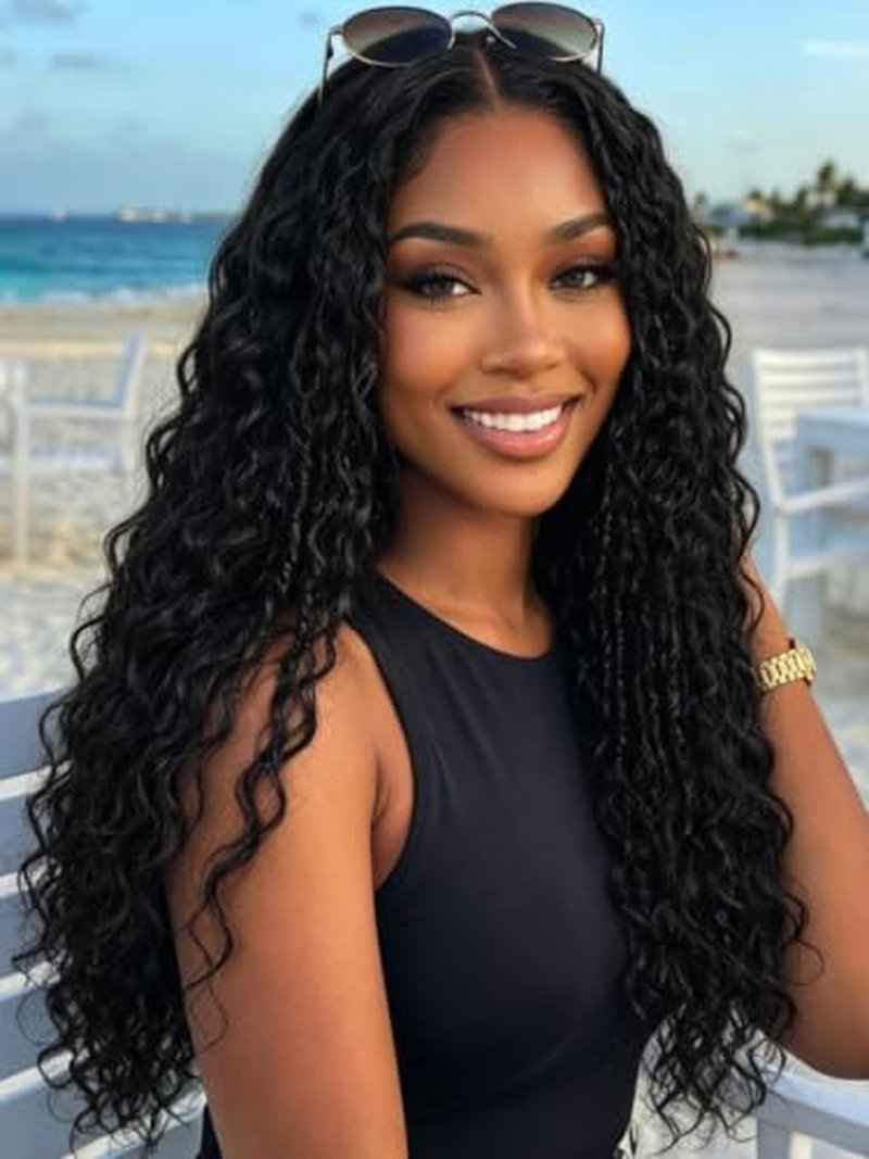 KLAIYI 16-Inch Water Wave Human Hair Wig - Glueless HD Lace