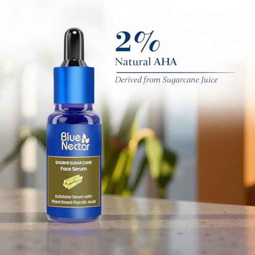 Blue Nectar AHA Exfoliating Face Serum with Plant Based Glycolic Acid from Sugarcane for Deep Exfoliation|AHA Peeling Solution for Blackheads & Tan Removal|10 Min Facial Exfoliation (14 Herbs,1Fl Oz)