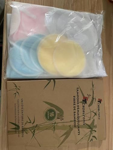 Reusable Bamboo Cotton Makeup Remover Pads - 16 Pack with 2 Storage Bags