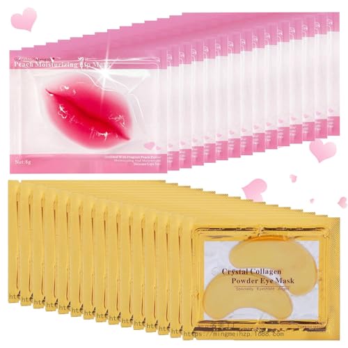 Sulily 30 Pairs Lip Masks & 24K Gold Gel Eye Masks,Crystal Collagen Eye Patches for Puffy Eyes,Moisturizing& Reducing Fine Lines Dark Circleeye Patches for Women Men