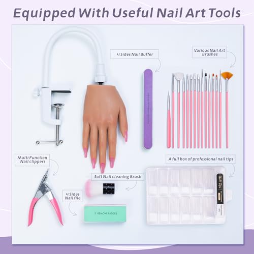 Nail Silicone Practice Hand For Acrylic Nails Training Fake Hand Nail Art Practice Tools Hand Tattooed Nail Jewelry Showcase Supplies Manicure Beginners suits