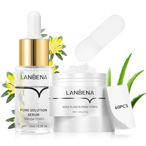 LANBENA 3 in 1 Blackhead Removing Set, Pore Strips+Pore Solution Serum+Removal Strip Paper, Black Head Remover Mask for Face, Pore Minimizer & Reducer for Face, Leaving Your Skin Fresh and Clean