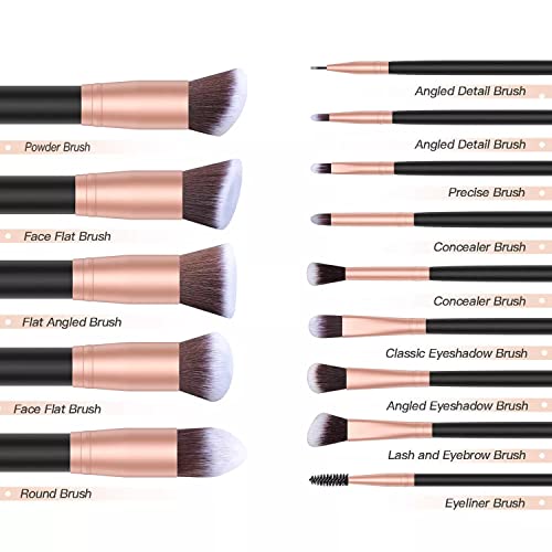 Professional Premium Makeup Brush Set 14-piece Matte Rose Gold Foundation Eye Shadow Concealer Blush Brush & Vegan