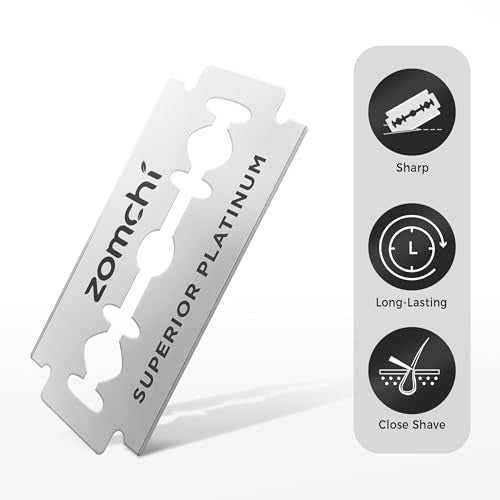 Zomchi 100 Counts Double Edge Razor Blades 2.0 with Premium Metal Razor