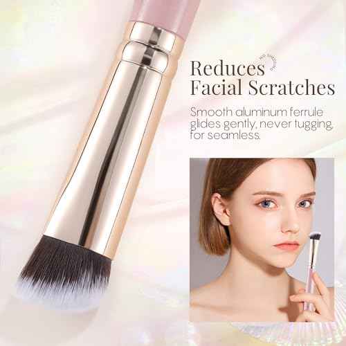 GLO&RAY Angled Concealer Brush with Cap ? Flat Top Synthetic Makeup Brush for Under Eye, Spot Coverage, Travel Size Concealer Blending Tool for Liquid & Cream Application (Pink)