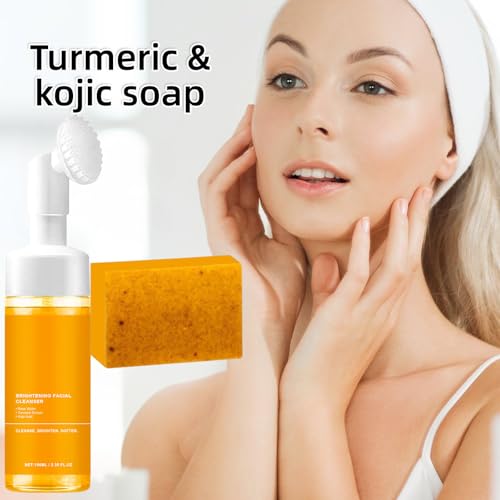 4Pcs Turmeric Wash and Care Two Piece Set, Tuemeric Facial Cleanser & Turmeric Soap Combo, Face & Body Cleanser, Deep Cleansing£¬Bring a Bubble Net