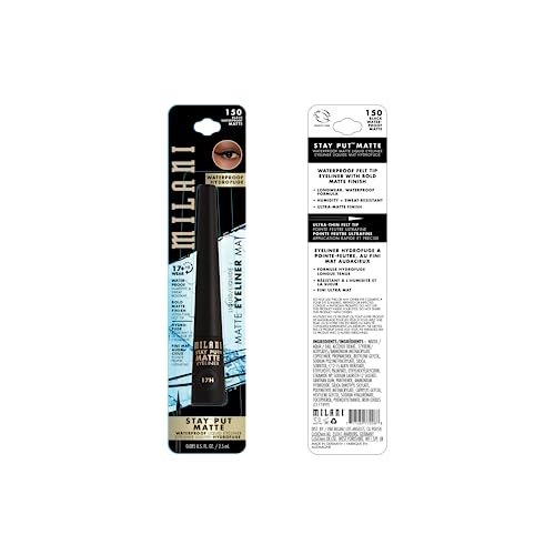 Milani Stay Put Matte Liquid Eyeliner - Black, Waterproof, 17H Wear, Cruelty-Free, Vegan, Smudgeproof, Long Lasting