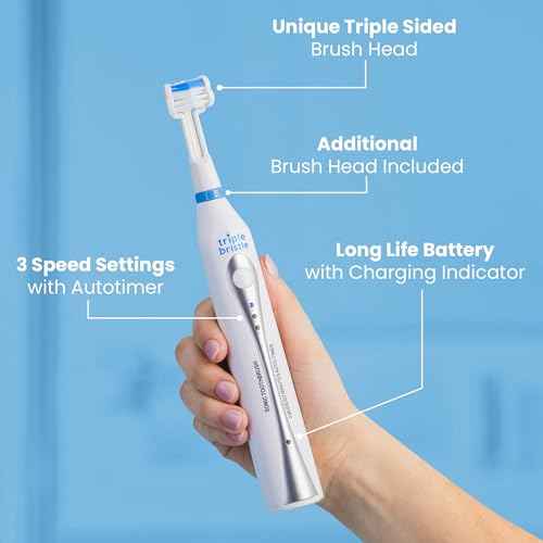 Triple Bristle Original Sonic Toothbrush | Rechargeable 31,000 VPM Tooth Brush | Patented 3 Head Design | Angled Bristles Clean Each Tooth | Dentist Created & Approved | Triple Bristle Original 2 Pack