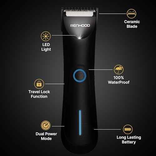MENHOOD Ball Trimmer Mini – Groin & Body Shaver for Men with Skin-Friendly Ceramic Blade, IPX6 Waterproof Rating, No Snags or Cuts, 90-Minute Run Time