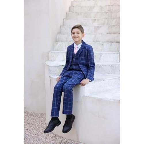 SWOTGdoby Boys Suits 3 Pieces Formal Suit Set Plaid Blazer Vest Pants Slim Fit Suit Jacket for Wedding Party