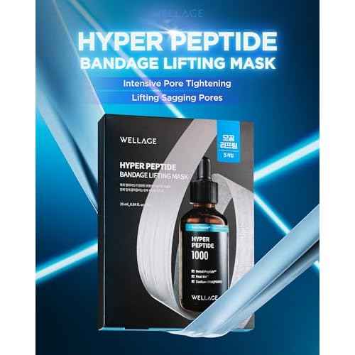 WELLAGE Hyper Peptide Bandage Lifting Mask ? Korean Pore Lifting & Elasticity Mask Sheet with Peptides, PDRN and Hyaluronic Acid- Pure Cotton Gauze Sheet - Korean Skincare, 5 Sheets