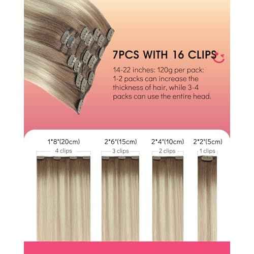 Youngsmile Clip in Hair Extensions Real Human Hair, Human Hair Extensions Clip in, Color 8 Ash Brown Fading to 60 Platinum Blond mixed 18 Ash Blond,20 Inch 120 Gram 7 Pcs (CLIP#8/60/18-20Inch)