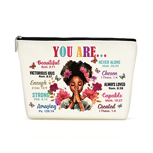 Black Girl Makeup Bag Afro Black Girl African American Cosmetic Bag Inspirational Gifts for Women Mom Sister Daughter Best Friends Nurse Coworker Birthday Graduation Friendship Christmas It's Okay