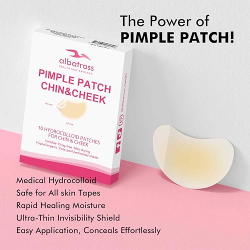 Large Acne Pimple Patches for Face, Chin, Back and Body (10 Counts), Spot Dots Cover by Albatross Health New England, Hydrocolloid Treatment Stickers, Zit Blemish Patch