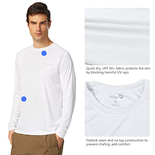 BALEAF Men's Sun Protection Shirts UV SPF T-Shirts UPF 50+ Long Sleeve Rash Guard Fishing Running Quick Dry White Size S