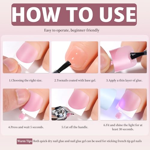 Bellelfin French Tip Press On Toenails Set - 180 Pcs, 6 Colors