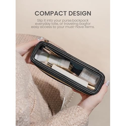 ROWNYEON Small Waterproof Toiletry Organizer Train Case, CLear Travel Makeup Bag for Women£¬Transparent Cosmetic Bag£¬Portable Makeup Case Organizer (black)