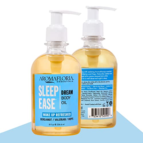 Aromafloria Sleep Ease Dream Body Oil, Bergamot/Valarian/Hops, Best Body Massage Oil for Men & Women, 8.0 FL Oz Bottle…