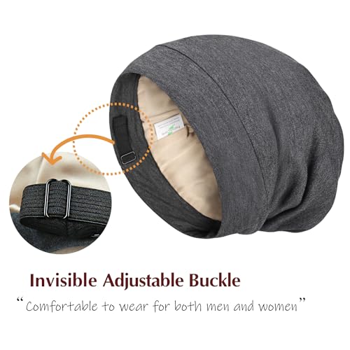 Silk Satin Lined Sleep Cap,Inner 19MM 100% Mulberry Silk Outer Viscose Nature Breathable for Hair