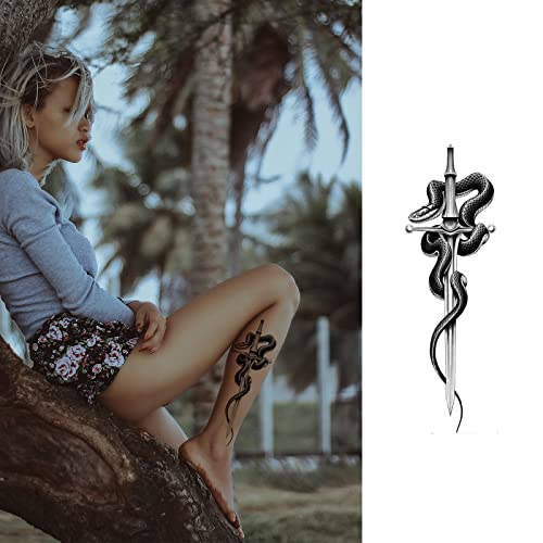 10 Sheets Realistic Snake Temporary Tattoo stickers for Women Men, Fake Snake Tattoo Stickers for Adults Girl¡¯s Arm Body, Black Serpent Peony Floral Kids.