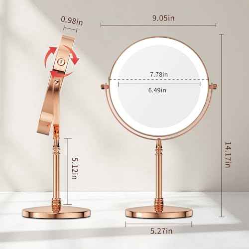 Nicesail 1X/10X Magnifying Mirror with 3 Color Dimmable Lighting, Makeup Mirrors Light up and Magnified with 360 Rotation for Table, Rose Gold(8 Inch, 10X Magnification)