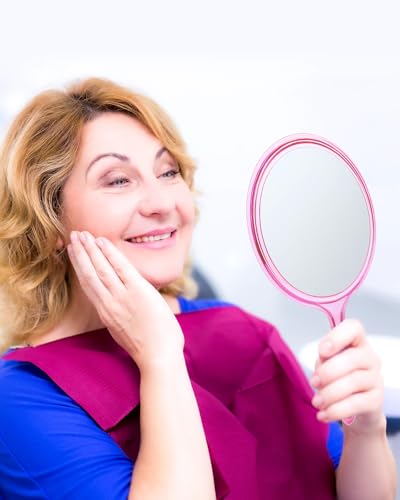 5X Magnifying Hand Mirror with Handle, Dual-Sided 1X/5X