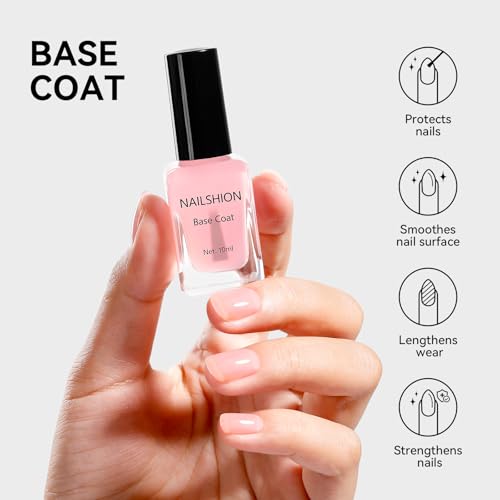 Nailshion Pink Base & Clear Top Coat Nail Polish Set