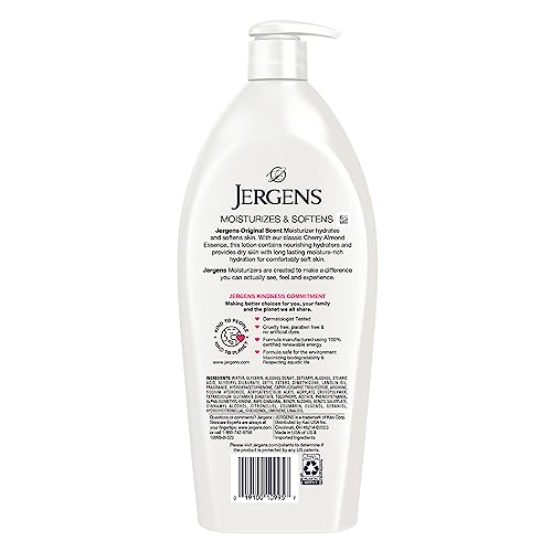 Jergens Original Scent Dry Skin Lotion, Body and Hand Moisturizer for Long Lasting Skin Hydration, with HYDRALUCENCE blend and Cherry Almond Essence, 32 Ounce