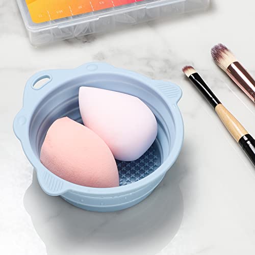 Foldable Silicone Makeup Brush Cleaner Bowl with Scrubber – Portable Travel Tool