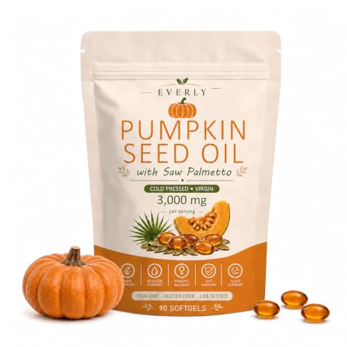 Everly Pumpkin Seed Oil with Saw Palmetto - Cold Pressed Softgels (90 Count)