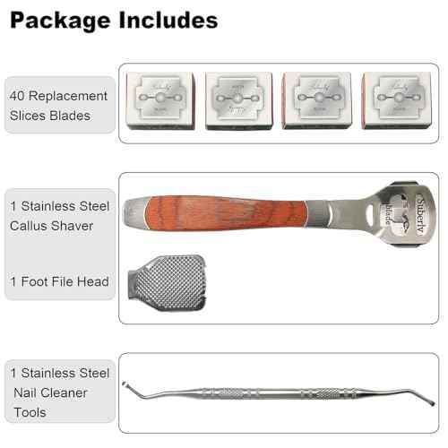 43 Pcs Callus Shaver for Feet Set, Foot Callus Shaver, (1 Stainless Foot File &1 Foot File Heads & 40 Replacement Slices Blades & 1 Nail Cleaning)