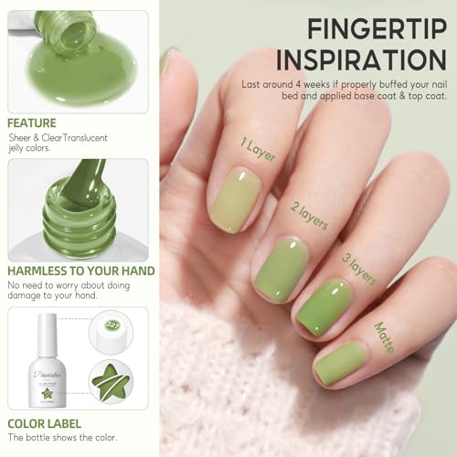 PEACECOLOR Green Jelly Gel Polish Set - 6 Colors 10ML