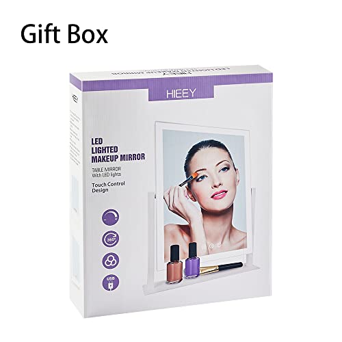 HIEEY Lighted Makeup Mirror, Hollywood Vanity Mirror with Lights, Three Color Lighting Modes, and 5X Magnification Mirror, Smart Touch Control, 360¡ÆRotation (14.1in,White,Gift Box)