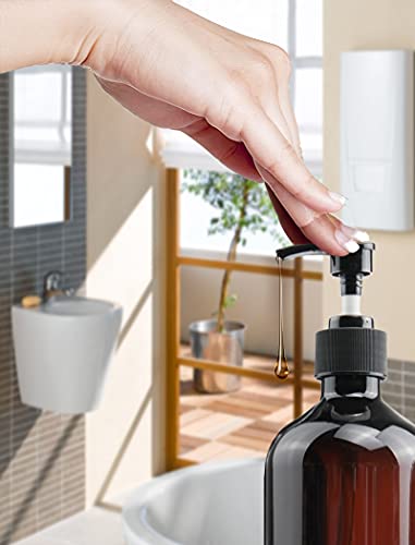 500ml Amber Pump Bottle Dispenser, 3-Pack with Labels