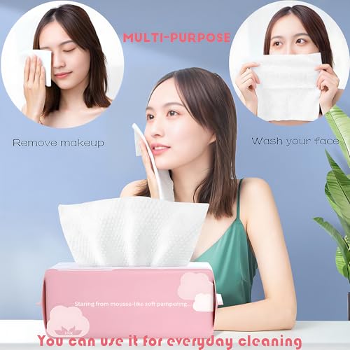 Cayxenful Disposable Face Towel Face Cloths for Washing Soft Cotton Dry Wipes Facial Cloths Towelettes for Washing and Drying, 100 Count Facial Tissue for Cleansing, Skincare and Makeup Remover