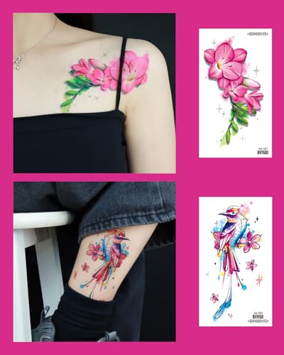 Flower Temporary Tattoo Sheets for Girls Women - 11 Pack