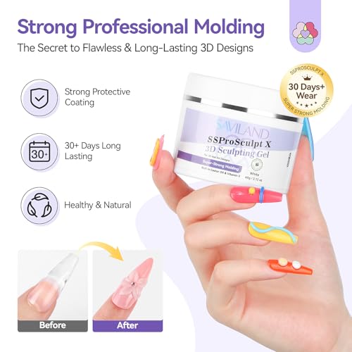 SAVILAND White 3D Nail Gel - Strong Sculpting, No Wipe, Long-Lasting Nail Art