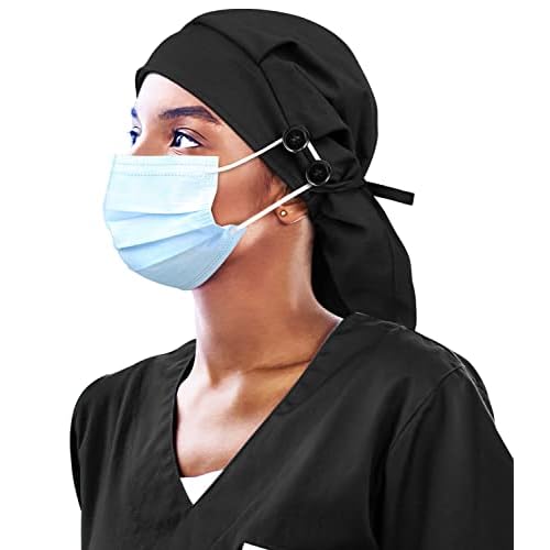 Satin Lined Work Cap with Button for Long Hair Women