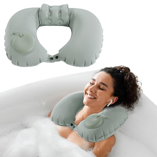 Inflatable Neck Pillow for Travel & Bath - U-Shaped Support