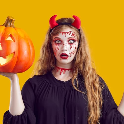 HOWAF Halloween Face Tattoos - 4 Sheets Bloody Scars for Vampire Costume