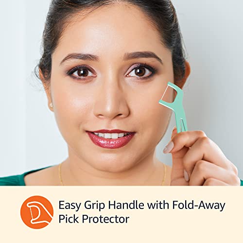 Amazon Basics Mint Dental Flossers Pack of 1 - 90 Shred-Resistant Picks with Fold-Away Toothpick