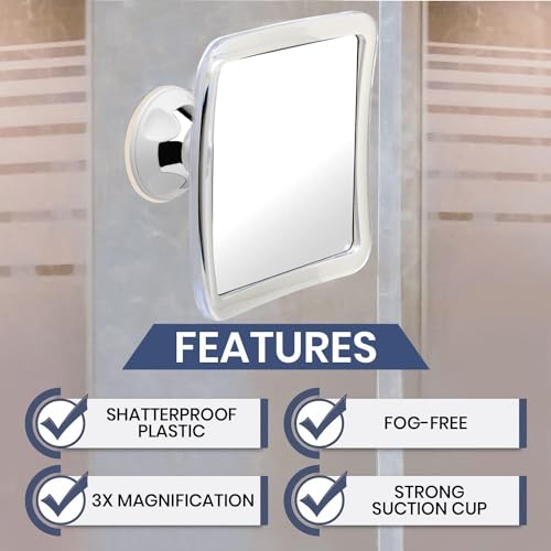 Fogless 3X Magnifying Shower Mirror with Suction Cup - 6.3"