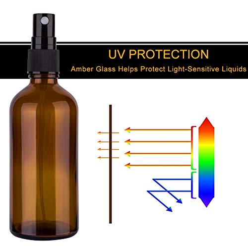 4oz Amber Glass Spray Bottles for Essential Oils - Set of 4 with Extra Nozzles & Labels