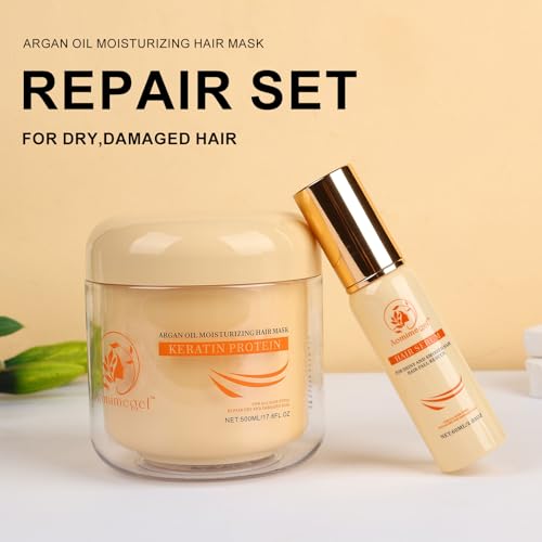 Aomimegel Collagen & Argan Oil Hair Mask Set for Damaged Hair, 16.9 fl oz + 2 fl oz
