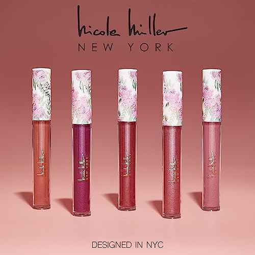 Nicole Miller Lip Gloss Collection Shimmery Glosses for Women and Girls Long Lasting Color Set with Rich Varied Colors, Flowery Pink, 10 Count (Pack of 1)