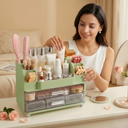 Makeup Organizer with 2 Drawers and 6 Brush Holders